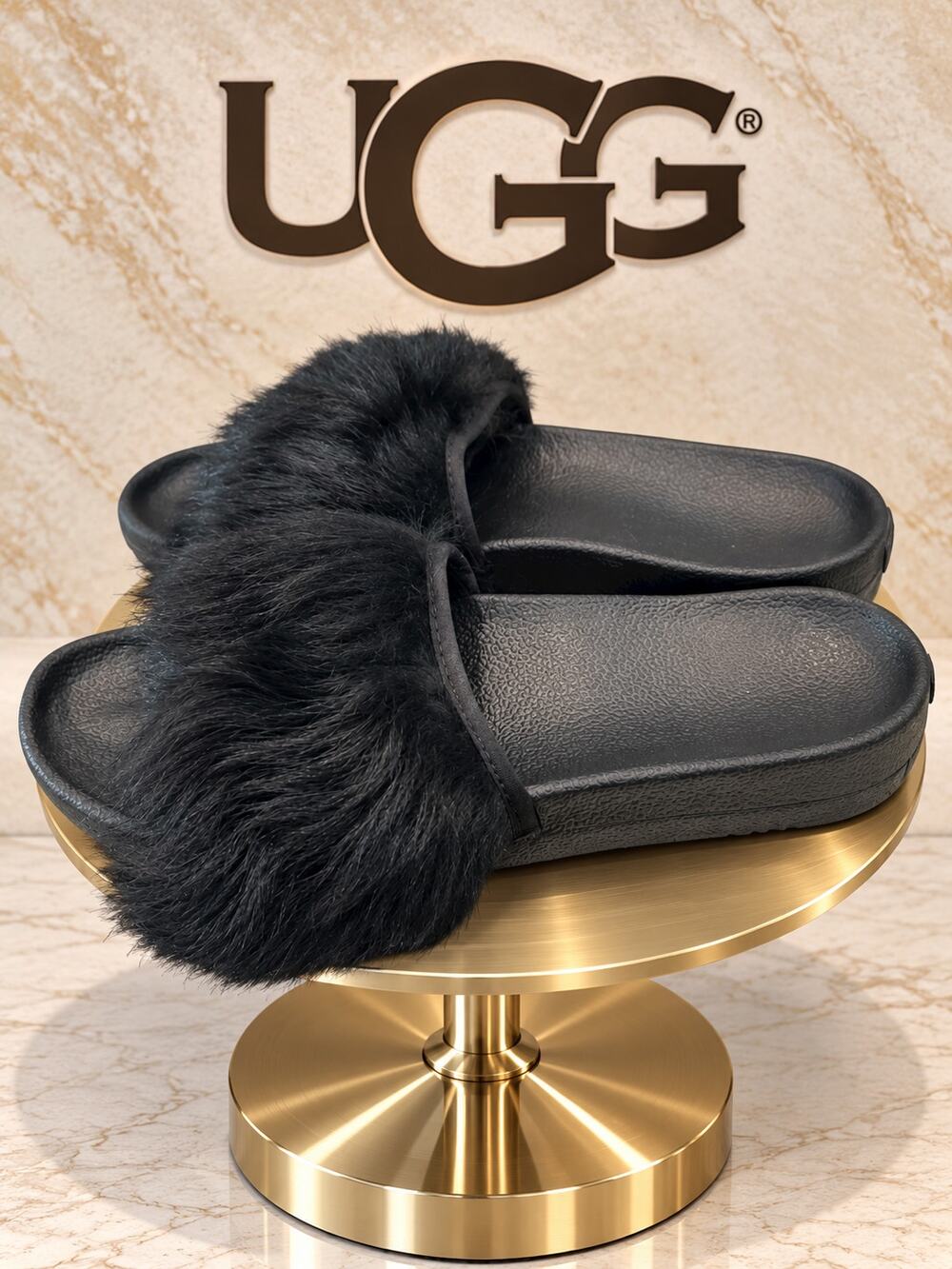 UGG Royale Black Toscana Sheepskin Fur Slide Sandals US 6 EU 37 1018875